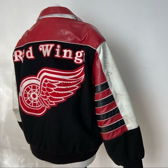 Retro Leather Red Wings Varsity Jacket 1995 Signed - Picture 3 of 16